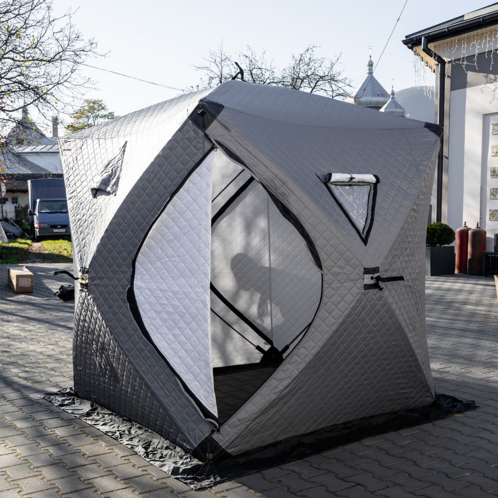 Палатка зимняя утепленная "Куб" (3-х местная 210х210х210), Зимняя палатка для рыболова туризма кемпинга и путешествий Серая LU-BD18G