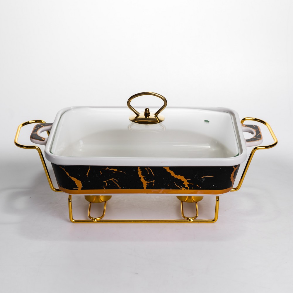 Мармит настольный прямоугольный с подогревом 35.5х19х15.5 см керамический на подставке с крышкой ML438-13