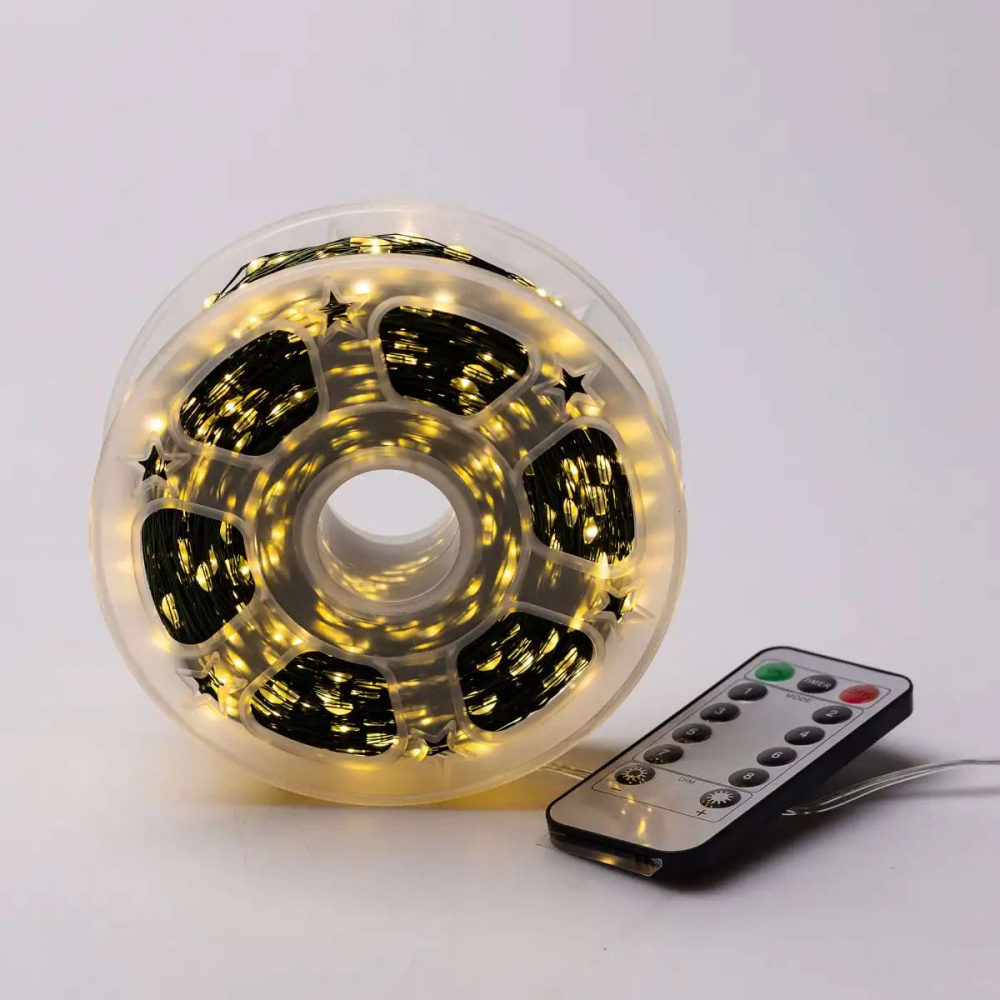 Новогодняя гирлянда комнатная Роса с пультом 200 м 2000 LED зеленый провод Желтое сияние 2000L200MGY