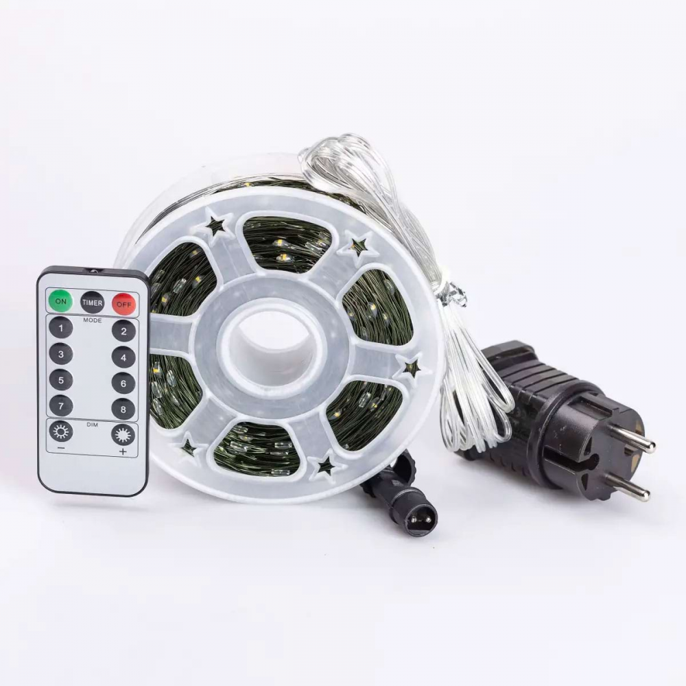 Новогодняя гирлянда комнатная Роса с пультом 200 м 2000 LED зеленый провод Желтое сияние 2000L200MGY