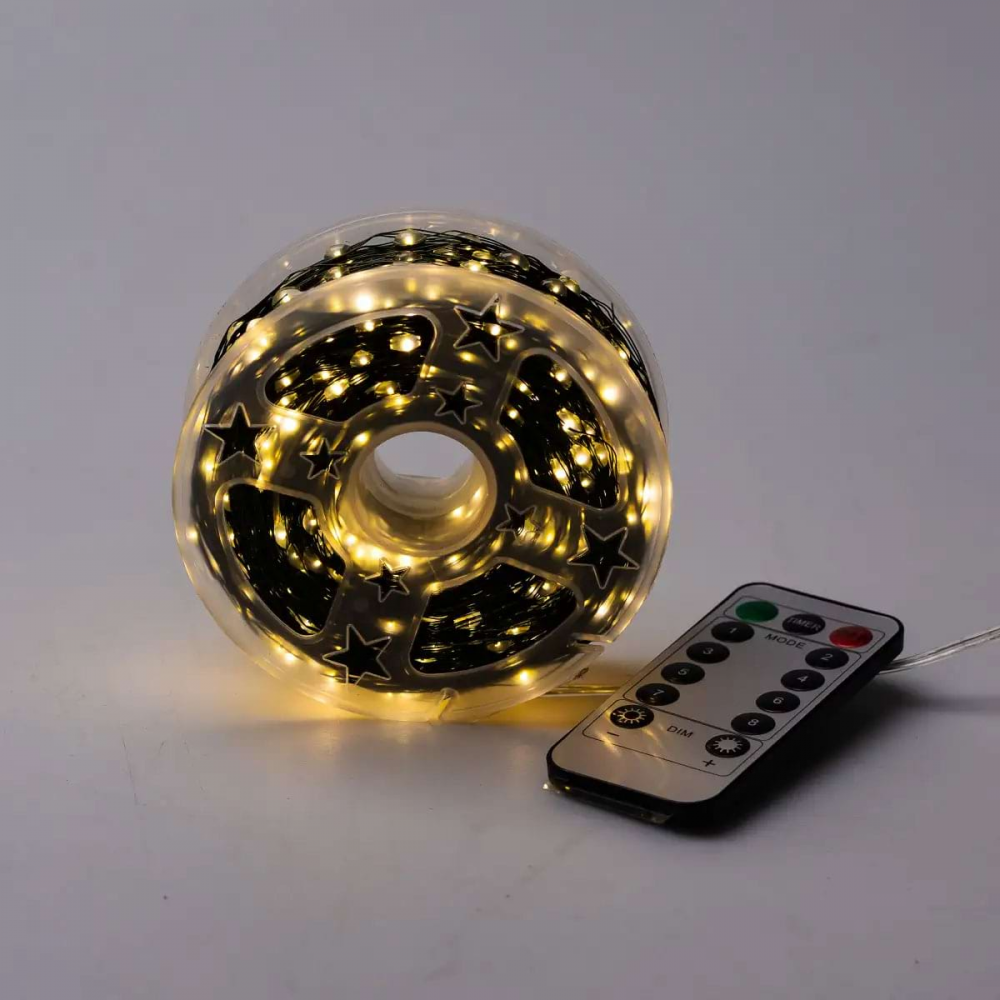 Новогодняя гирлянда комнатная Роса с пультом 100 м 1000 LED нить зеленый провод Желтое сияние 1000L100MGY