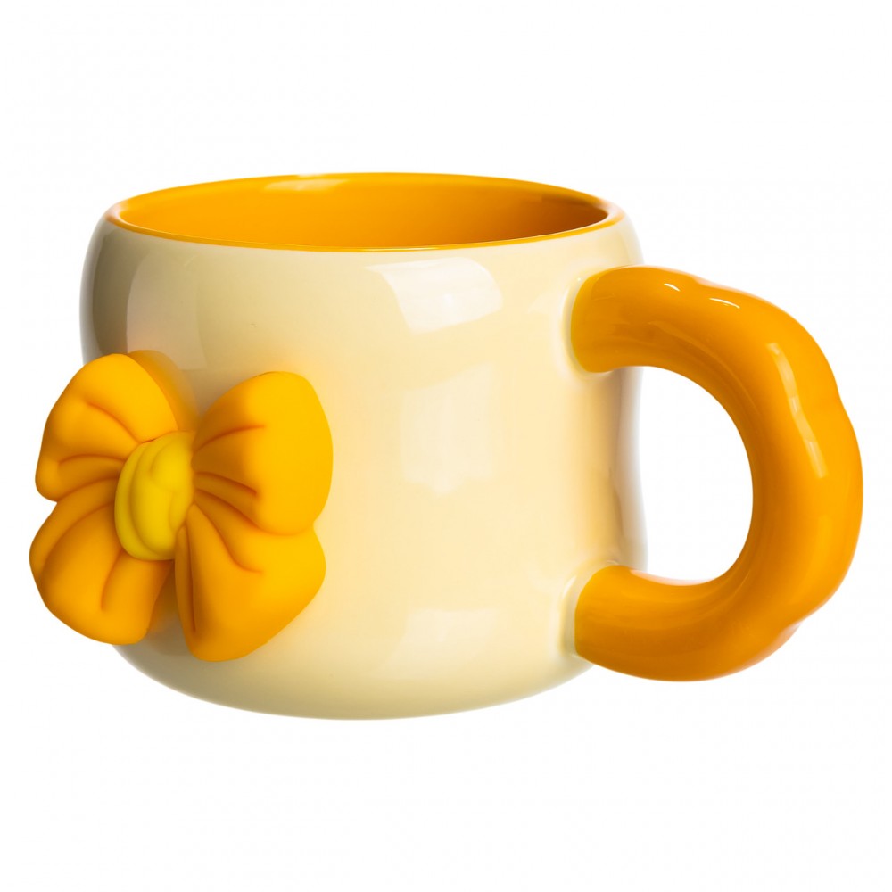 Чашка фарфоровая с магнитом Бант 400 (мл) подарочная кружка прикольная чашка для детей на подарок Бежевый с желтым FM-52A
