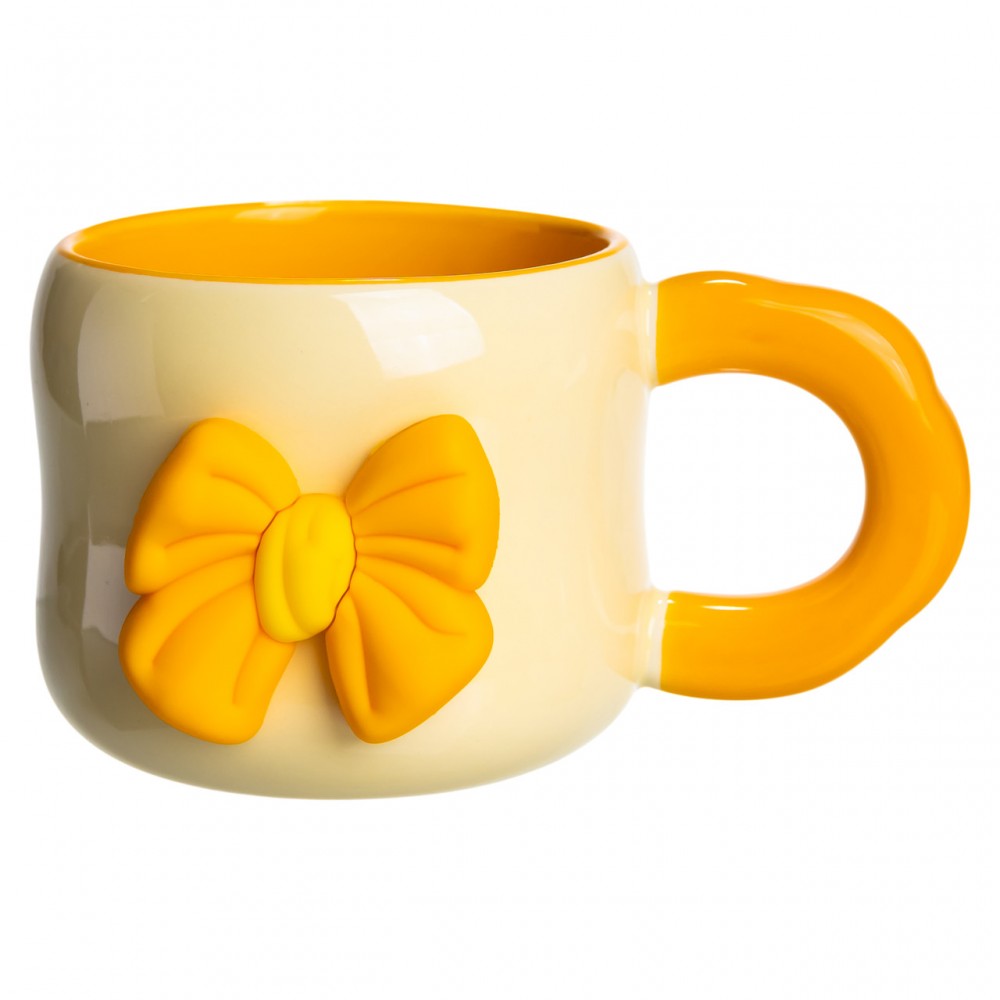 Чашка фарфоровая с магнитом Бант 400 (мл) подарочная кружка прикольная чашка для детей на подарок Бежевый с желтым FM-52A