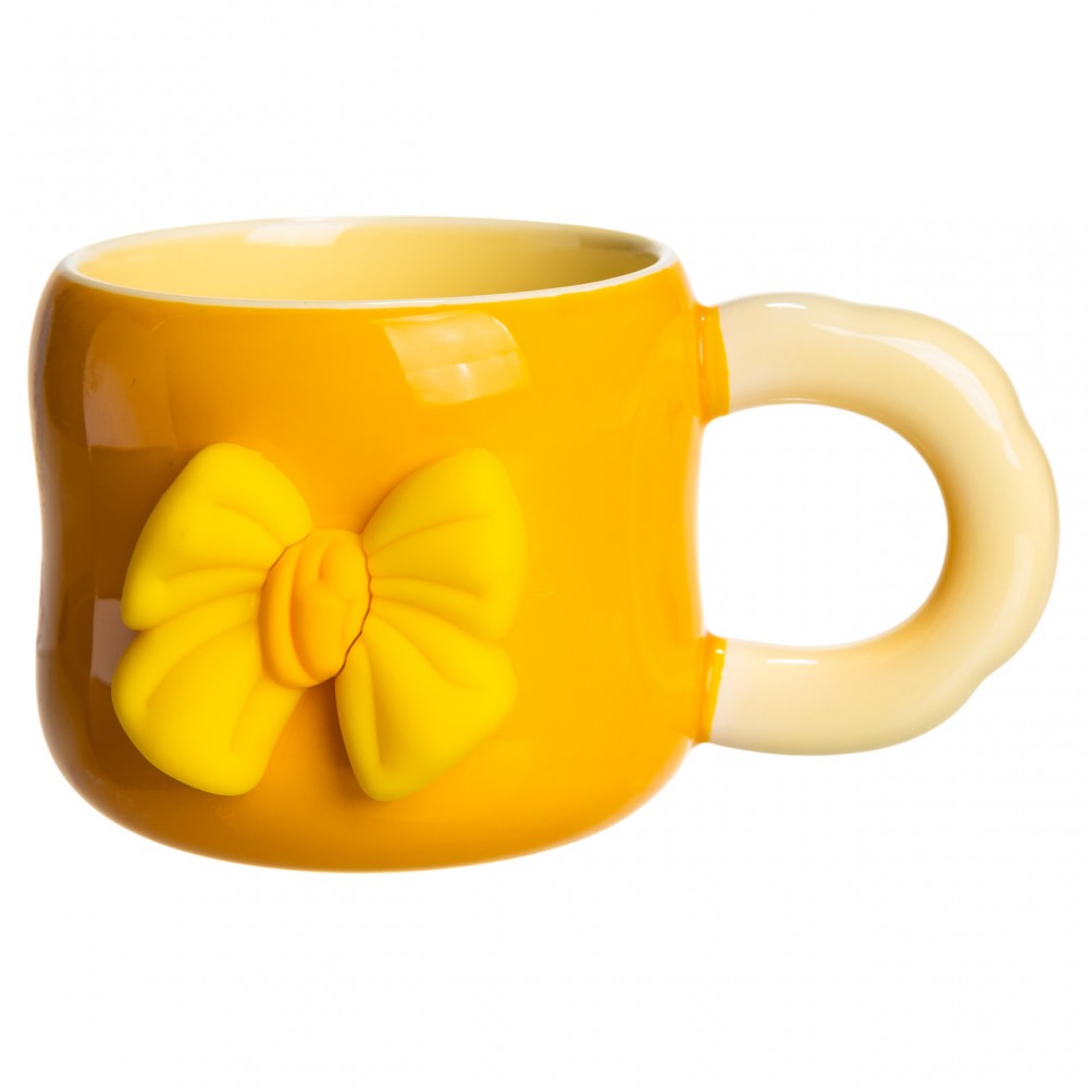 Чашка фарфоровая с магнитом Бант 400 (мл) подарочная кружка прикольная чашка для детей на подарок Желтый с бежевым FM-52B