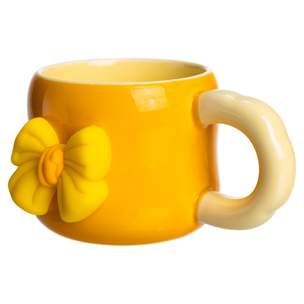 Чашка фарфоровая с магнитом Бант 400 (мл) подарочная кружка прикольная чашка для детей на подарок Желтый с бежевым FM-52B