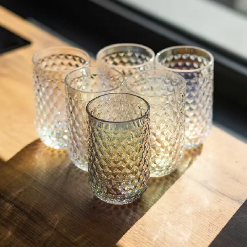 Набор стаканов 6 штук по 400 мл из толстого стекла рельефные rainbow HP-19-255