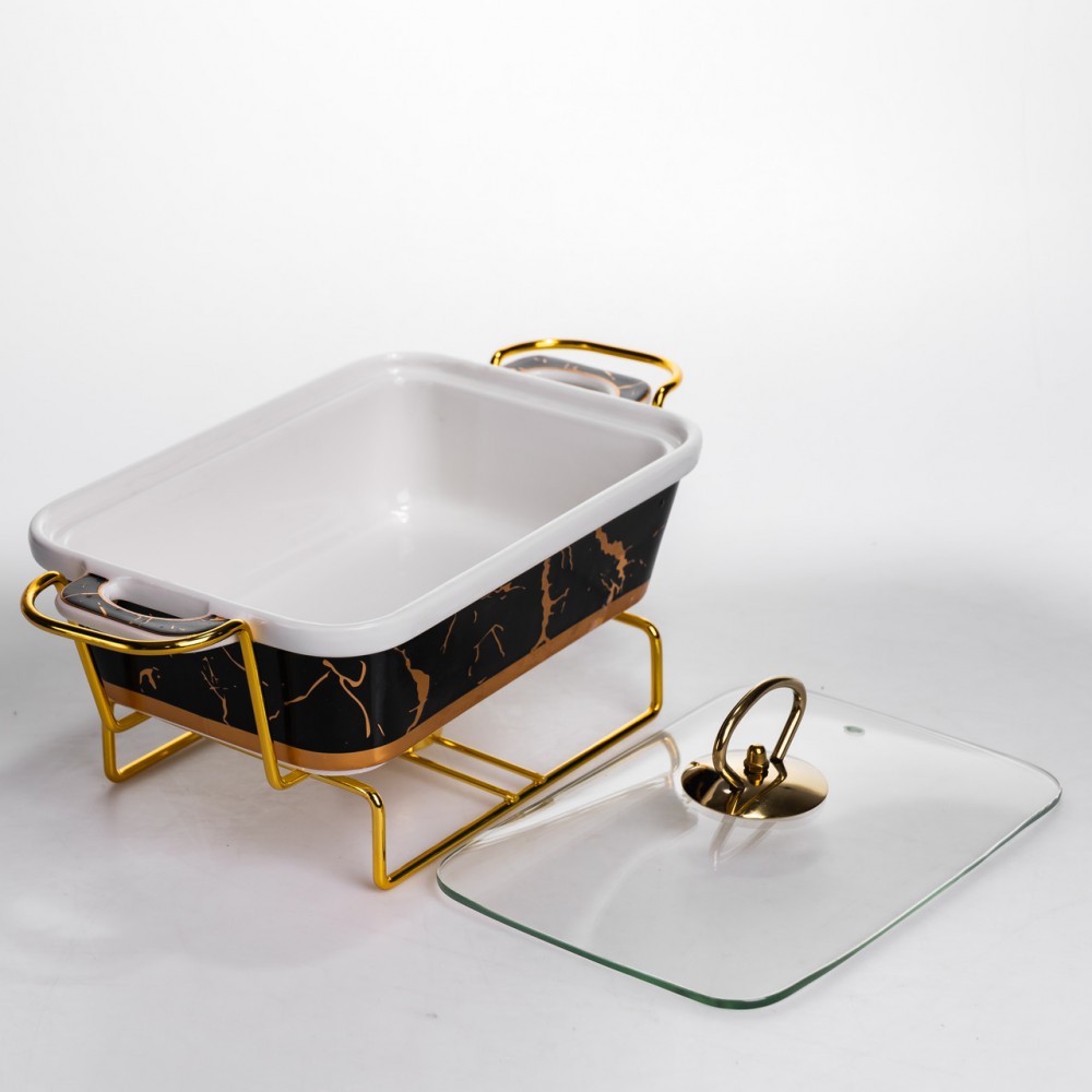 Мармит настольный прямоугольный с подогревом 31х16х11 см керамический на подставке с крышкой ML438-11