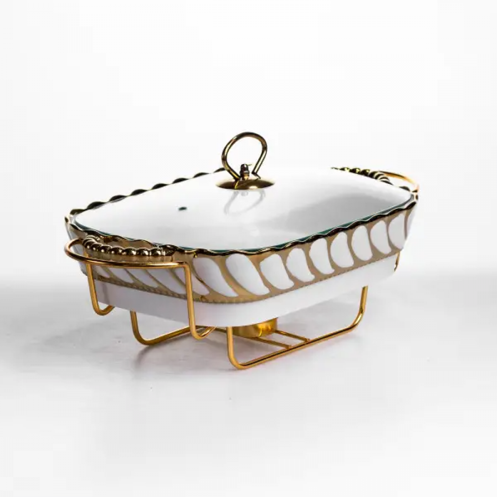 Мармитница фарфоровая Tiffany 1.5 л на подставке с подогревом 34х26х7 см SG-428-13