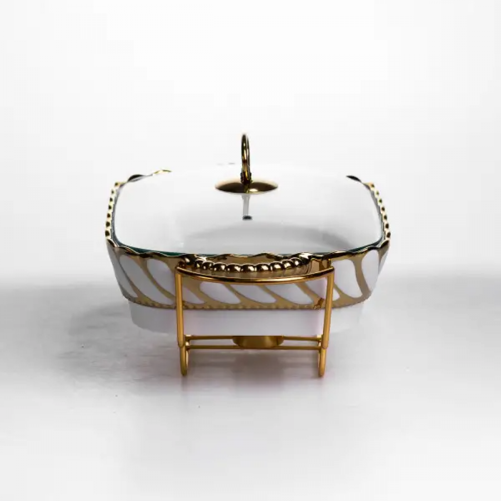 Мармитница фарфоровая Tiffany 1.5 л на подставке с подогревом 34х26х7 см SG-428-13