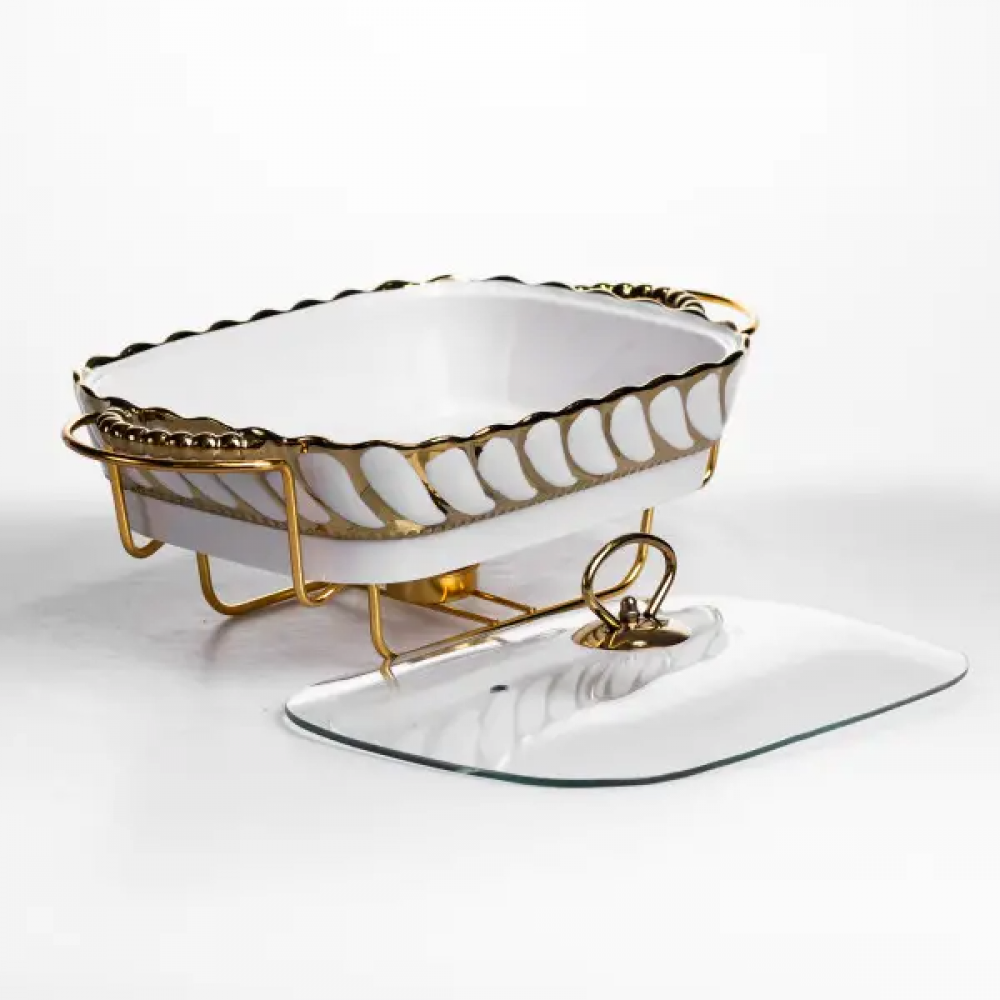 Мармитница фарфоровая Tiffany 1.5 л на подставке с подогревом 34х26х7 см SG-428-13