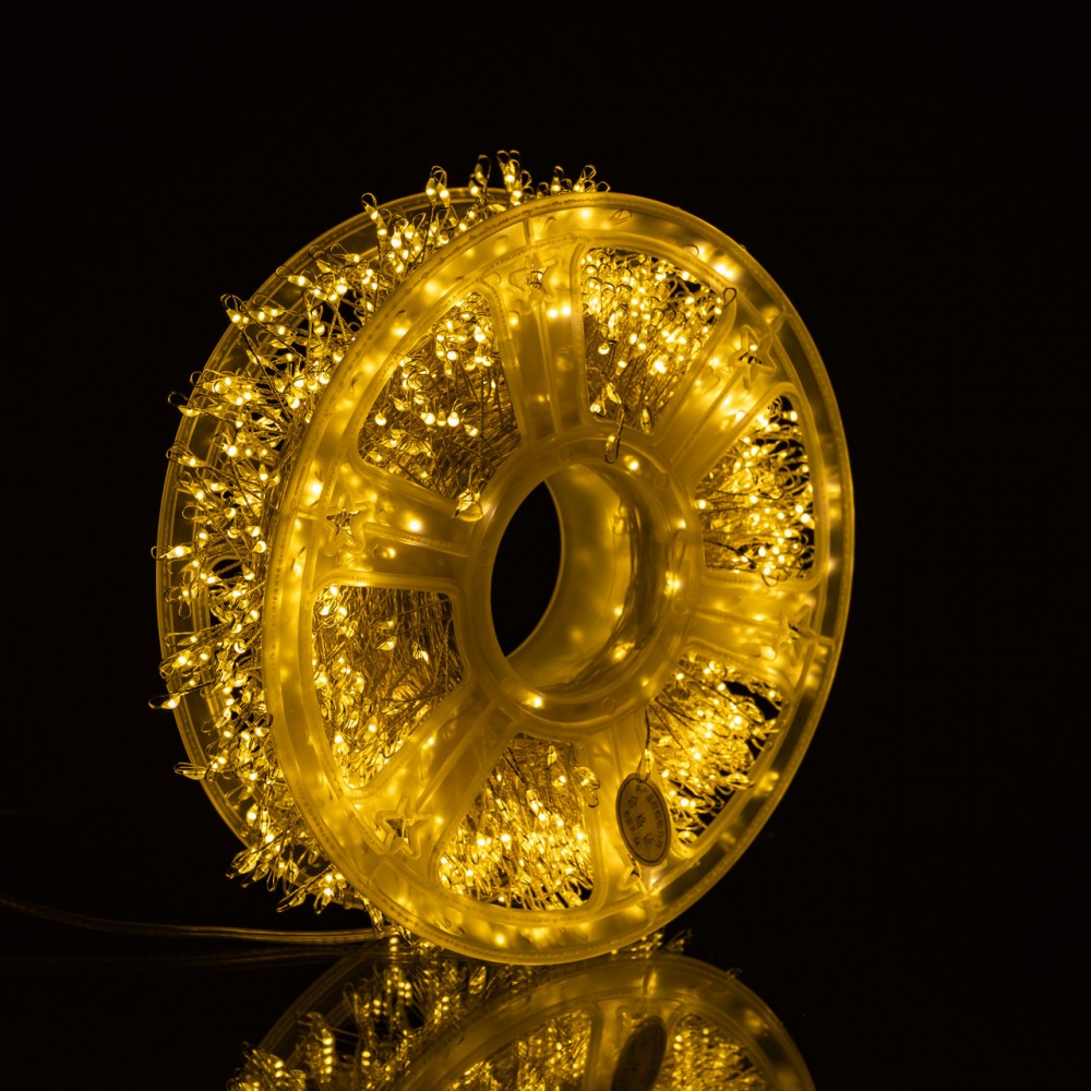 Новогодняя гирлянда комнатная роса Хвойная лапа 50 м 1500 LED белый провод Желтое сияние D1500L50MWY