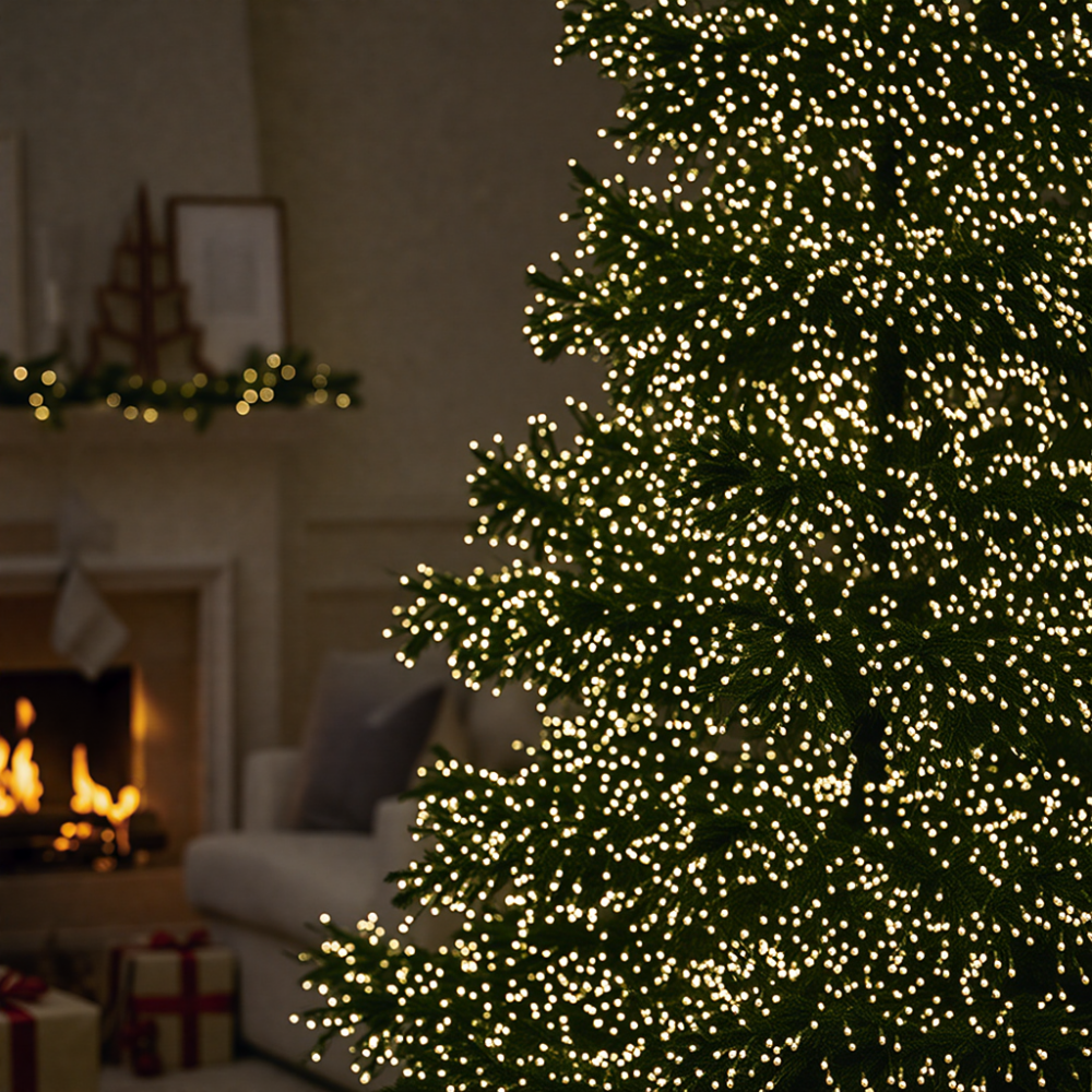 Новогодняя гирлянда комнатная роса Хвойная лапа 50 м 1500 LED белый провод Желтое сияние D1500L50MWY