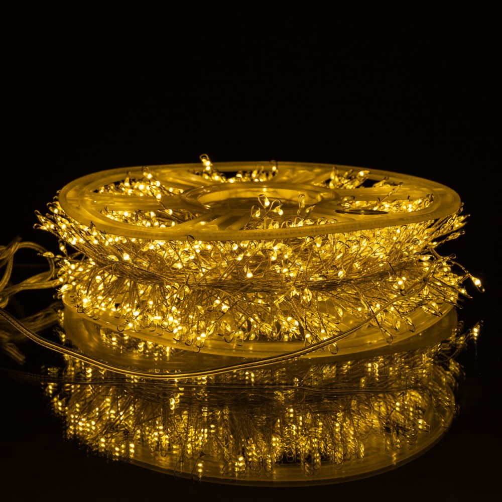 Новогодняя гирлянда комнатная роса Хвойная лапа 50 м 1500 LED белый провод Желтое сияние D1500L50MWY