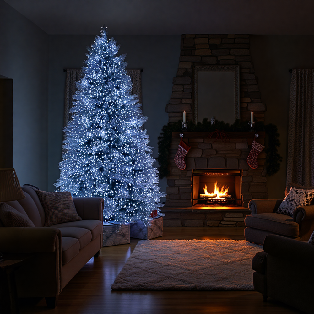 Новогодняя гирлянда комнатная роса Хвойная лапа 50 м 1500 LED зеленый провод Белое сияние D1500L50MGW