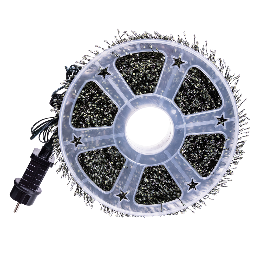 Новогодняя гирлянда комнатная роса Хвойная лапа 50 м 1500 LED зеленый провод Белое сияние D1500L50MGW