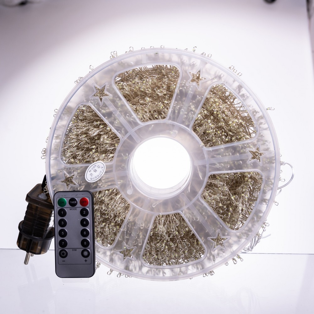 Новогодняя гирлянда комнатная роса Хвойная лапа 50 м 1500 LED зеленый провод Белое сияние D1500L50MGW