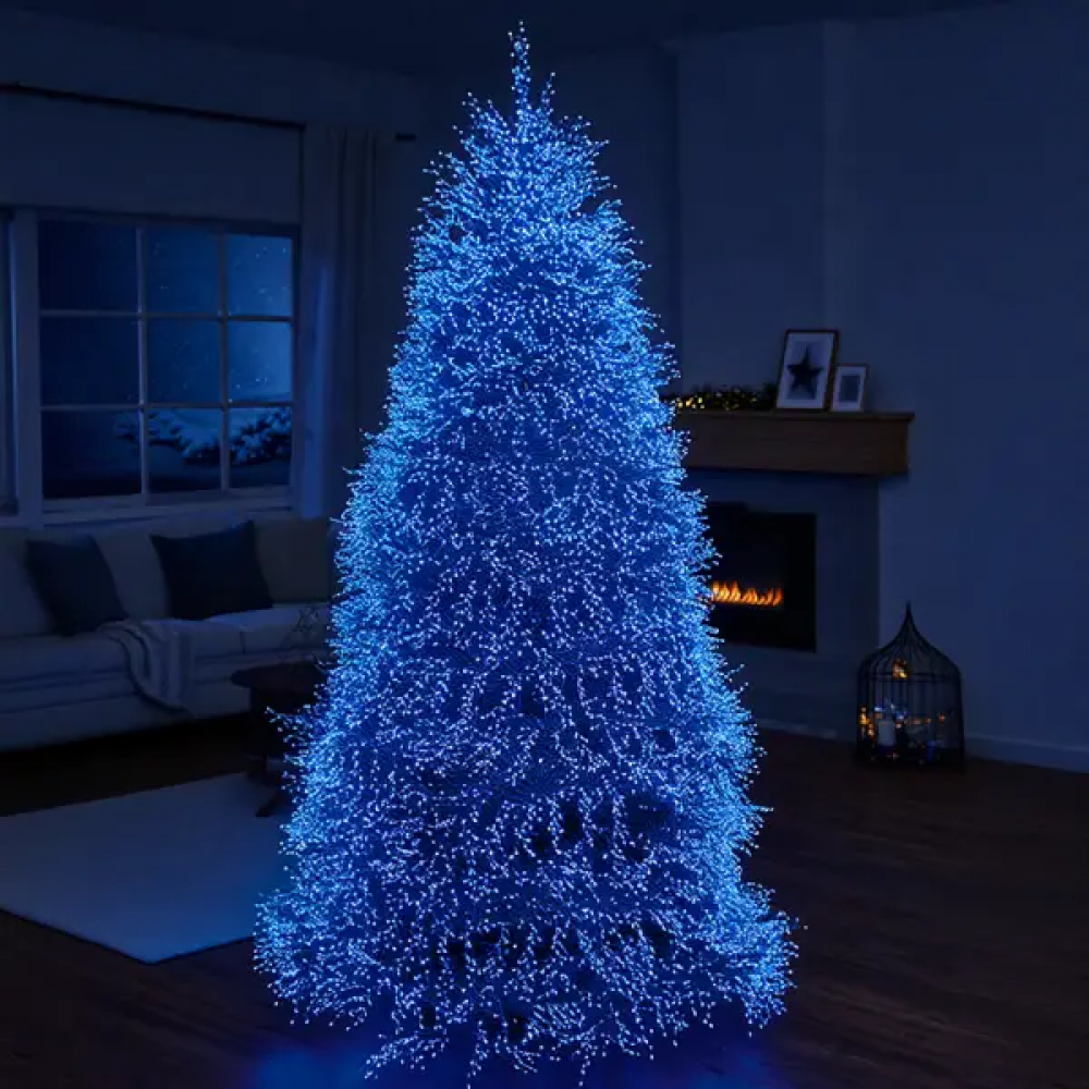 Новогодняя гирлянда комнатная роса Хвойная лапа 50 м 1500 LED зеленый провод Синее сияние D1500L50MGBL