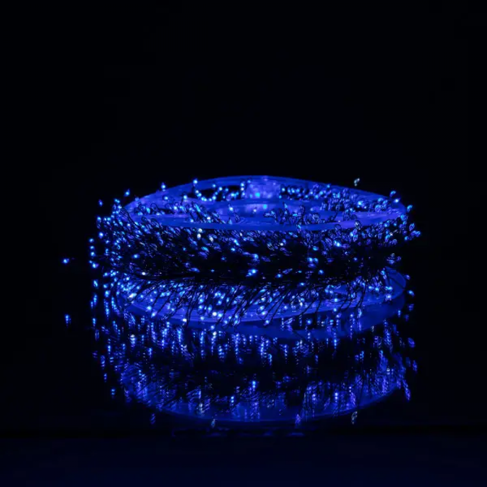 Новогодняя гирлянда комнатная роса Хвойная лапа 50 м 1500 LED зеленый провод Синее сияние D1500L50MGBL