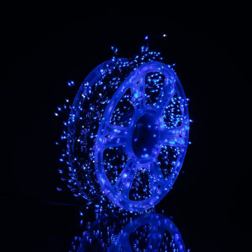 Новогодняя гирлянда комнатная роса Хвойная лапа 50 м 1500 LED зеленый провод Синее сияние D1500L50MGBL