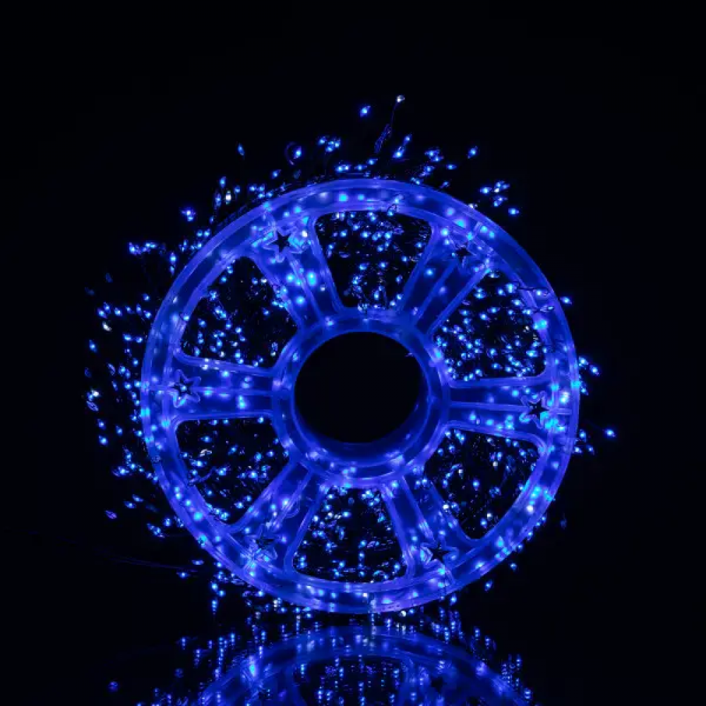 Новогодняя гирлянда комнатная роса Хвойная лапа 50 м 1500 LED зеленый провод Синее сияние D1500L50MGBL