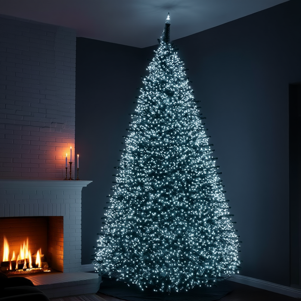 Новогодняя гирлянда комнатная роса 100 м 3000 LED Хвойная лапа зеленый провод Белое сияние D3000L100MGW