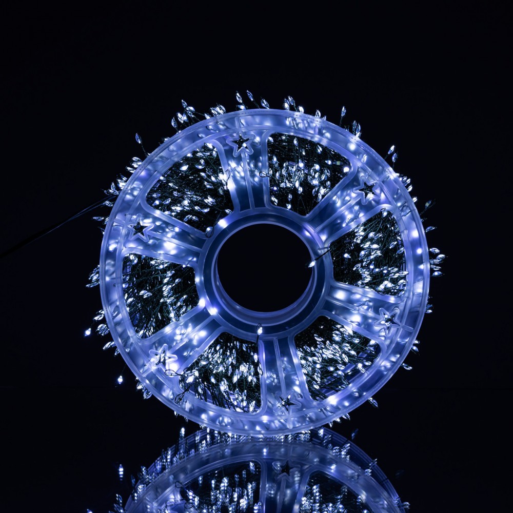 Новогодняя гирлянда комнатная роса 100 м 3000 LED Хвойная лапа зеленый провод Белое сияние D3000L100MGW