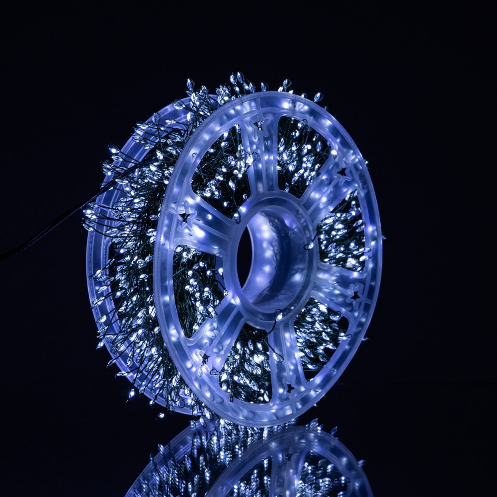 Новогодняя гирлянда комнатная роса 100 м 3000 LED Хвойная лапа зеленый провод Белое сияние D3000L100MGW