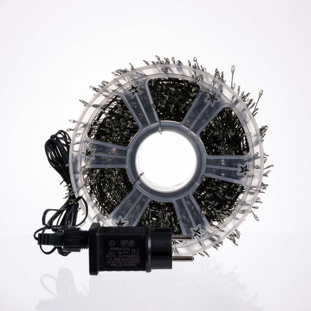 Новогодняя гирлянда комнатная роса 100 м 3000 LED Хвойная лапа зеленый провод Белое сияние D3000L100MGW