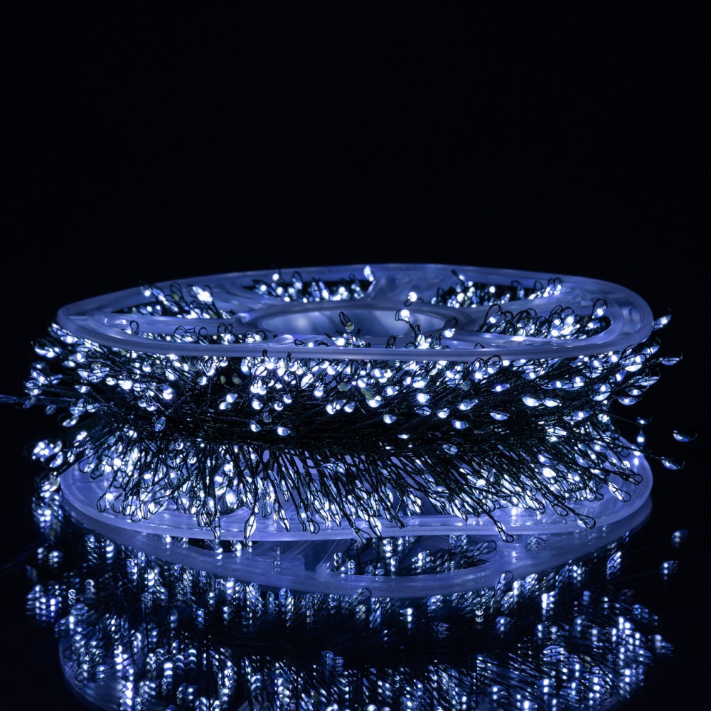 Новогодняя гирлянда комнатная роса 100 м 3000 LED Хвойная лапа зеленый провод Белое сияние D3000L100MGW