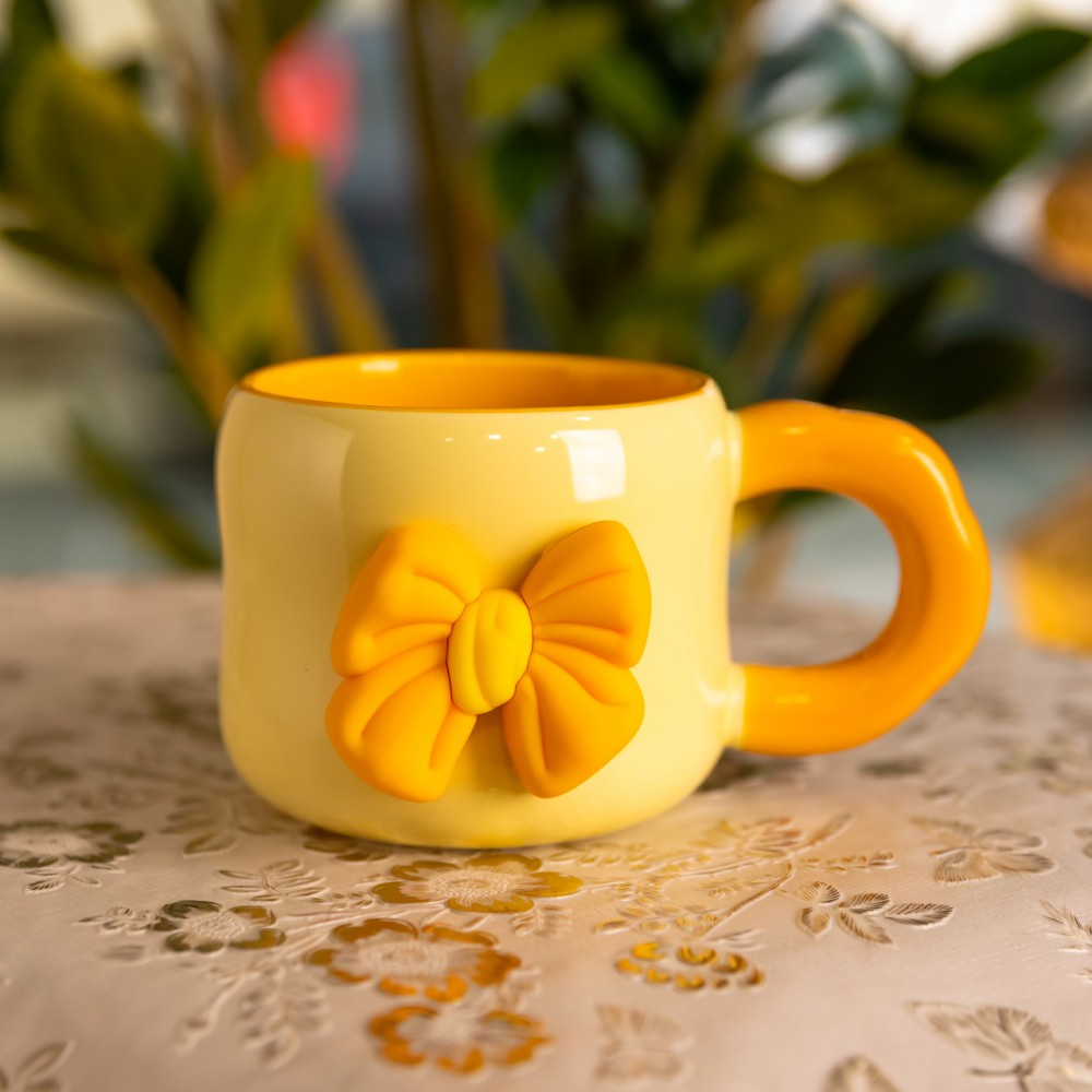 Чашка фарфоровая с магнитом Бант 400 (мл) подарочная кружка прикольная чашка для детей на подарок Бежевый с желтым FM-52A