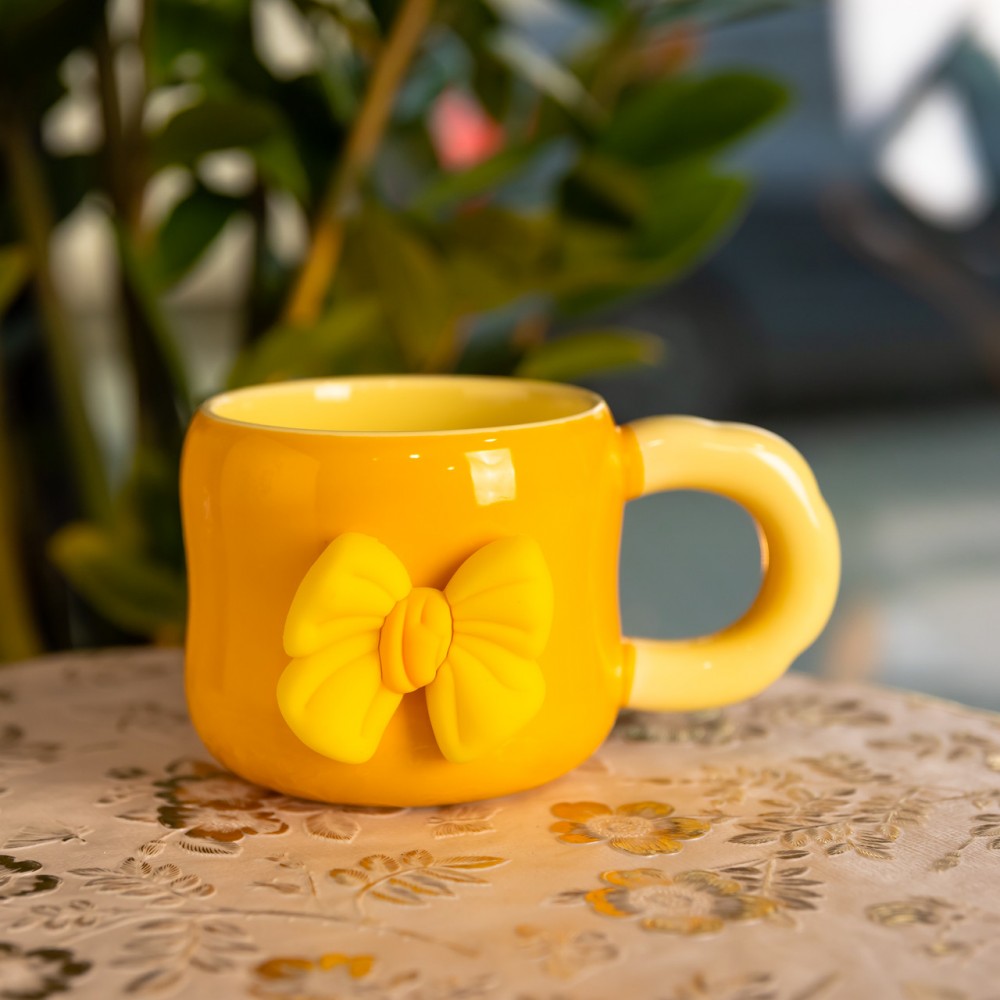 Чашка фарфоровая с магнитом Бант 400 (мл) подарочная кружка прикольная чашка для детей на подарок Желтый с бежевым FM-52B