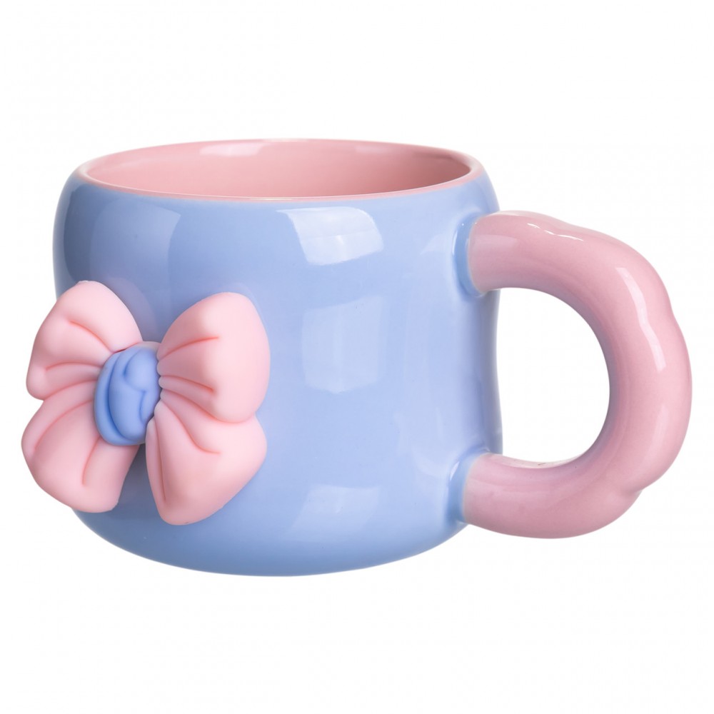 Чашка фарфоровая с магнитом Бант 400 (мл) подарочная кружка прикольная чашка для детей на подарок Голубой с розовым FM-52D