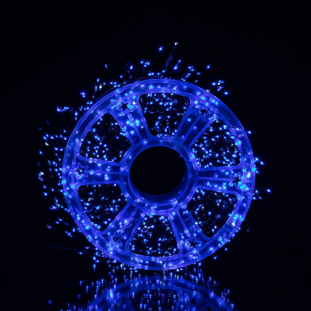 Новогодняя гирлянда Хвойная лапа комнатная роса 100 м 3000 LED зеленый провод Синее сияние D3000L100MGBL