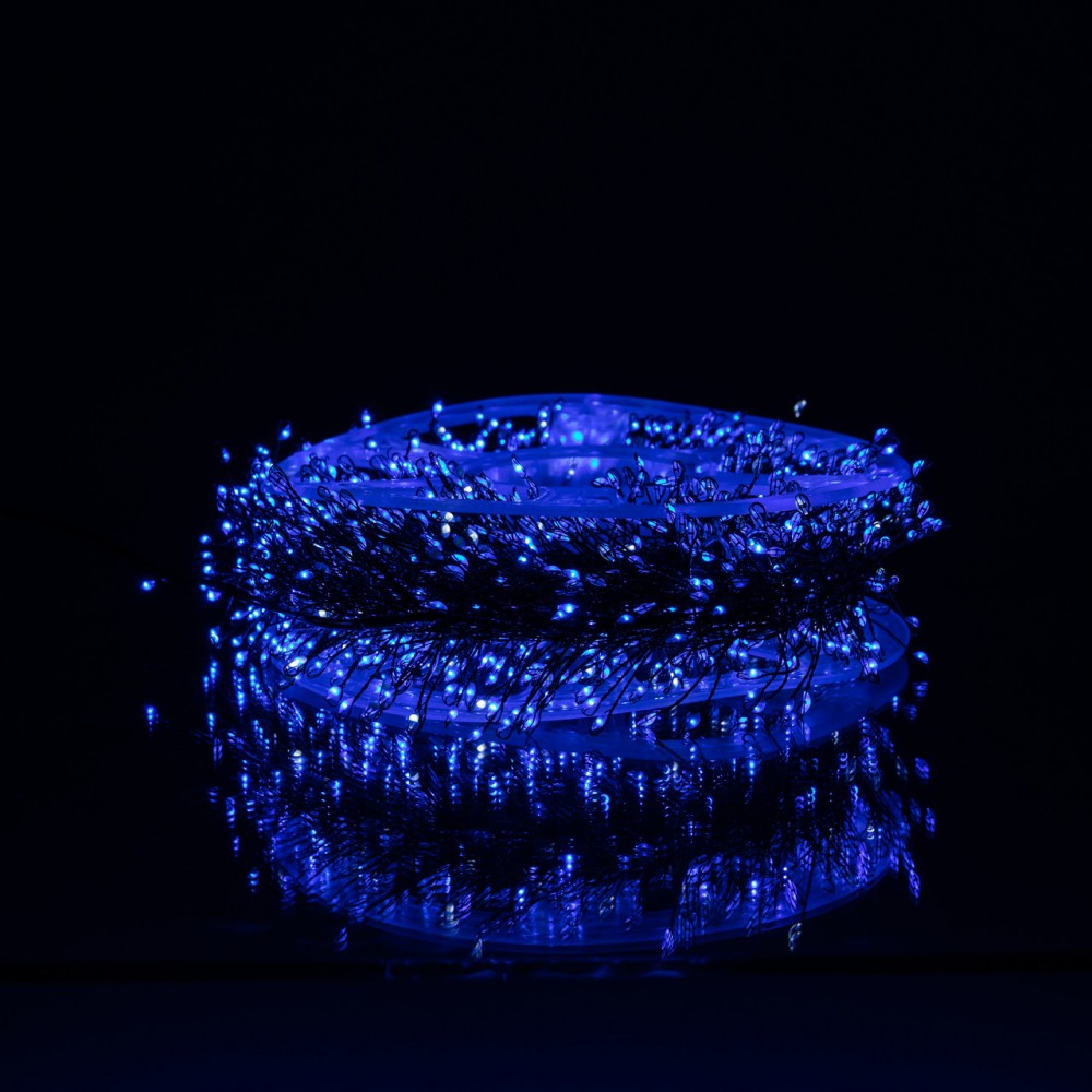 Новогодняя гирлянда Хвойная лапа комнатная роса 100 м 3000 LED зеленый провод Синее сияние D3000L100MGBL