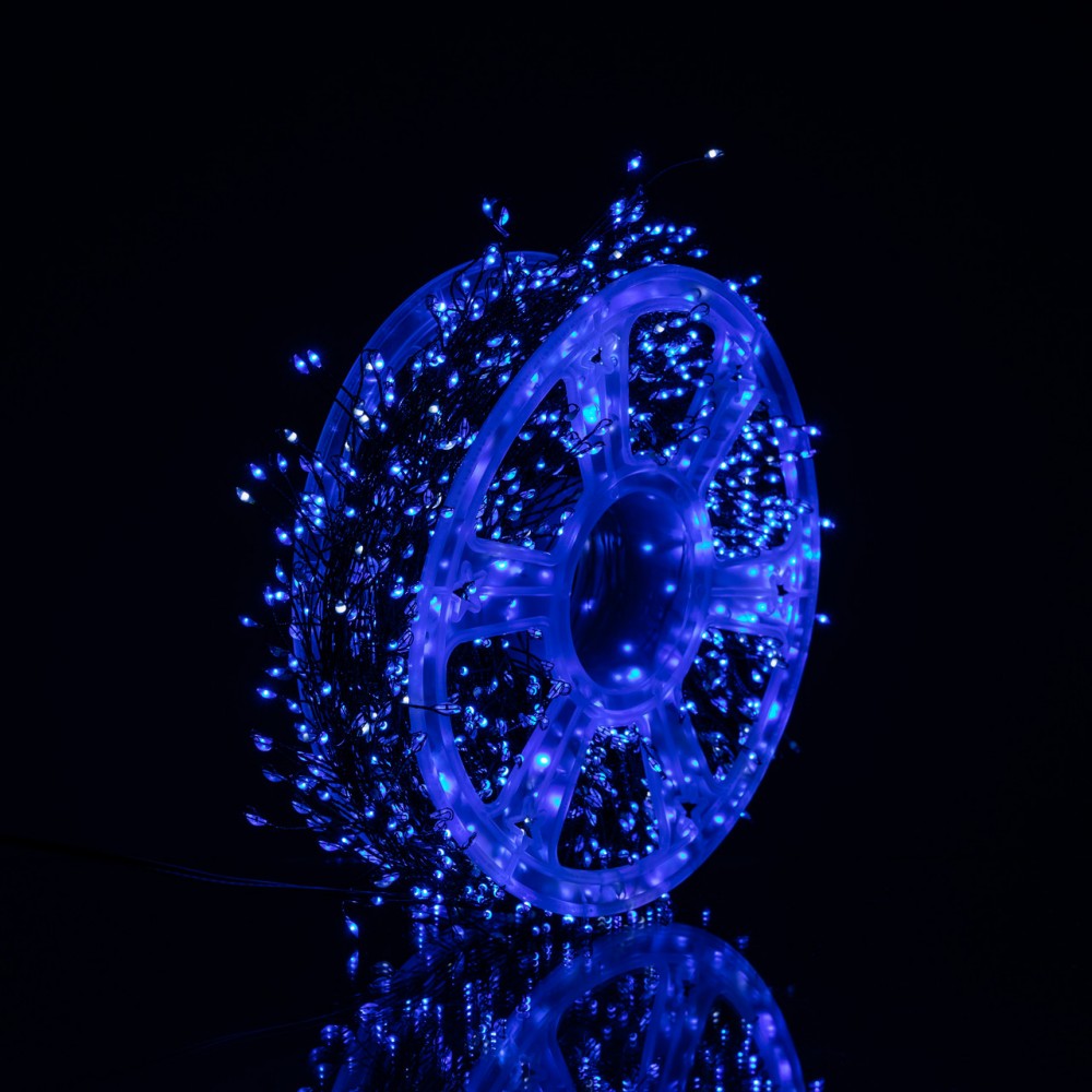 Новогодняя гирлянда Хвойная лапа комнатная роса 100 м 3000 LED зеленый провод Синее сияние D3000L100MGBL