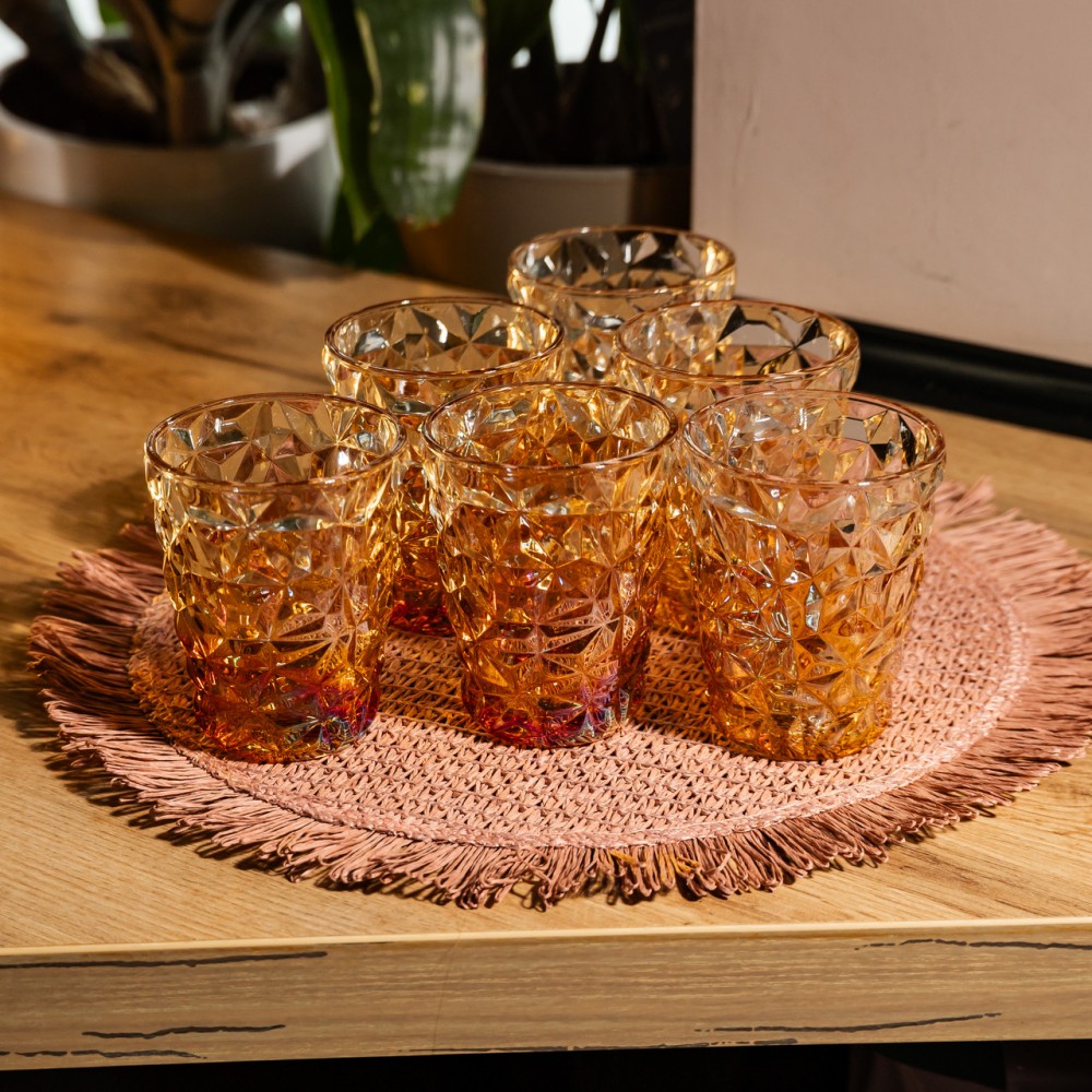 Набор стеклянных стаканов 6 штук 250 мл для напитков Золотистый Yiwu HP-19-192