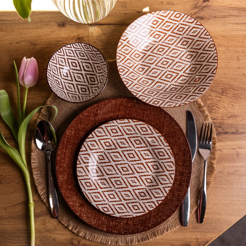 Столовый сервиз на 6 персон 24 предмета фарфоровый HP-HK-A10 Коричневый