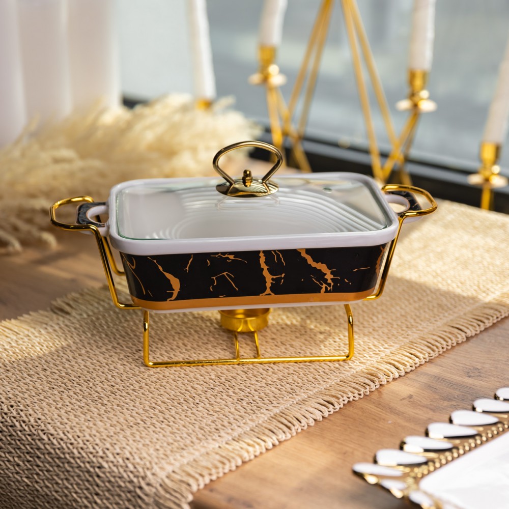 Мармит настольный прямоугольный с подогревом 31х16х11 см керамический на подставке с крышкой ML438-11