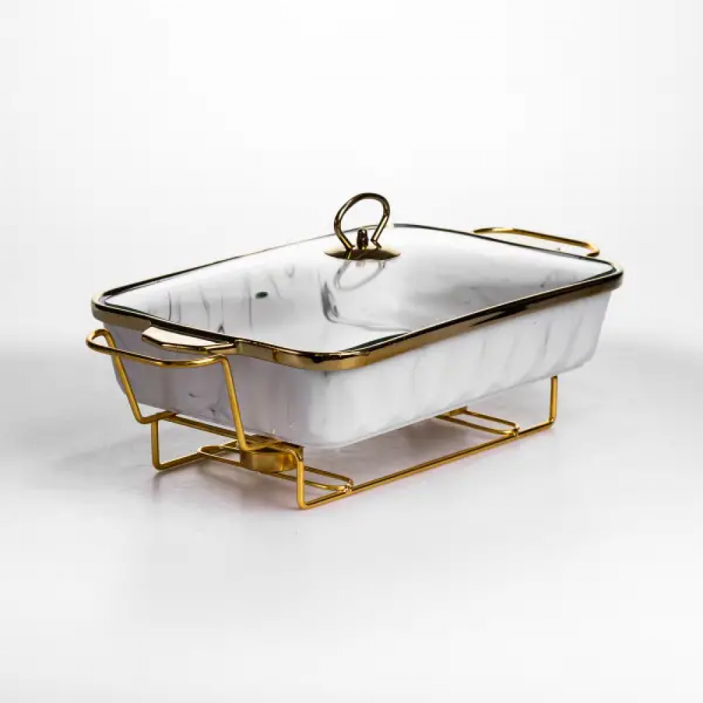 Мармитница фарфоровая 2 л прямоугольная на подставке с подогревом 40х22.5х15.5 см ML-77A-15