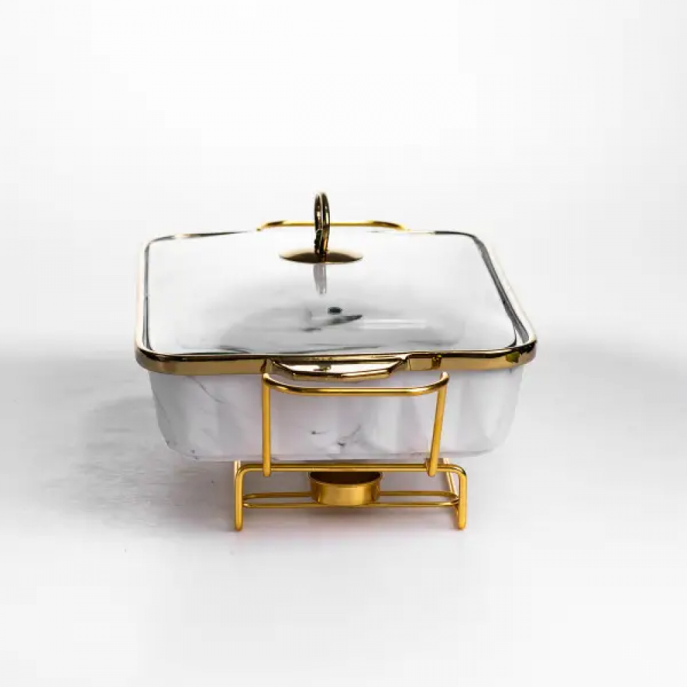 Мармитница фарфоровая 2 л прямоугольная на подставке с подогревом 40х22.5х15.5 см ML-77A-15