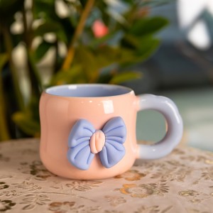 Кубок порцелянова з магнітом Бант 400 (мл) подарункова кружка прикольна чашка для дітей на подарунок Рожевий з блакитним FM-52C