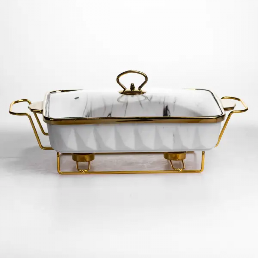 Мармитница фарфоровая 2 л прямоугольная на подставке с подогревом 40х22.5х15.5 см ML-77A-15