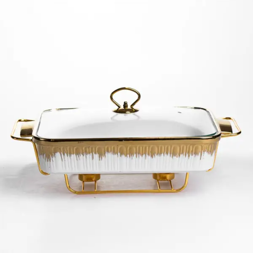 Мармитница фарфоровая 2 л на золотистой подставке с подогревом 40х22.5х15.5 см ML-860-15