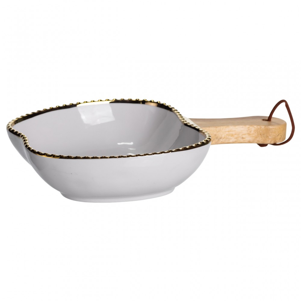 Тарелка фарфоровая глубокая с ручкой Яблоко 23×16×4 (см) блюдо сервировочное с ручкой для подачи тарелка сковорода Золото ZJH-14-1