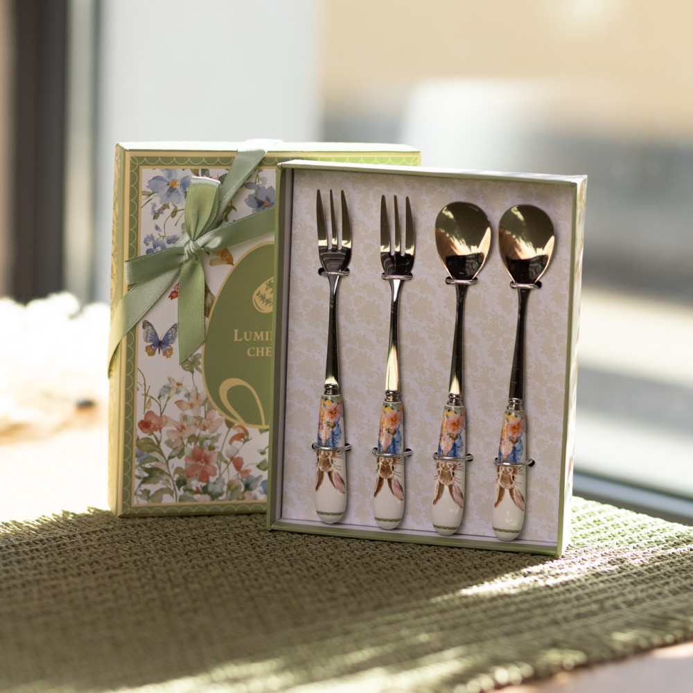 Набор столовых приборов Garden Rabbits десертная вилка и ложка серебристая по 2 штуки HP-7323-7