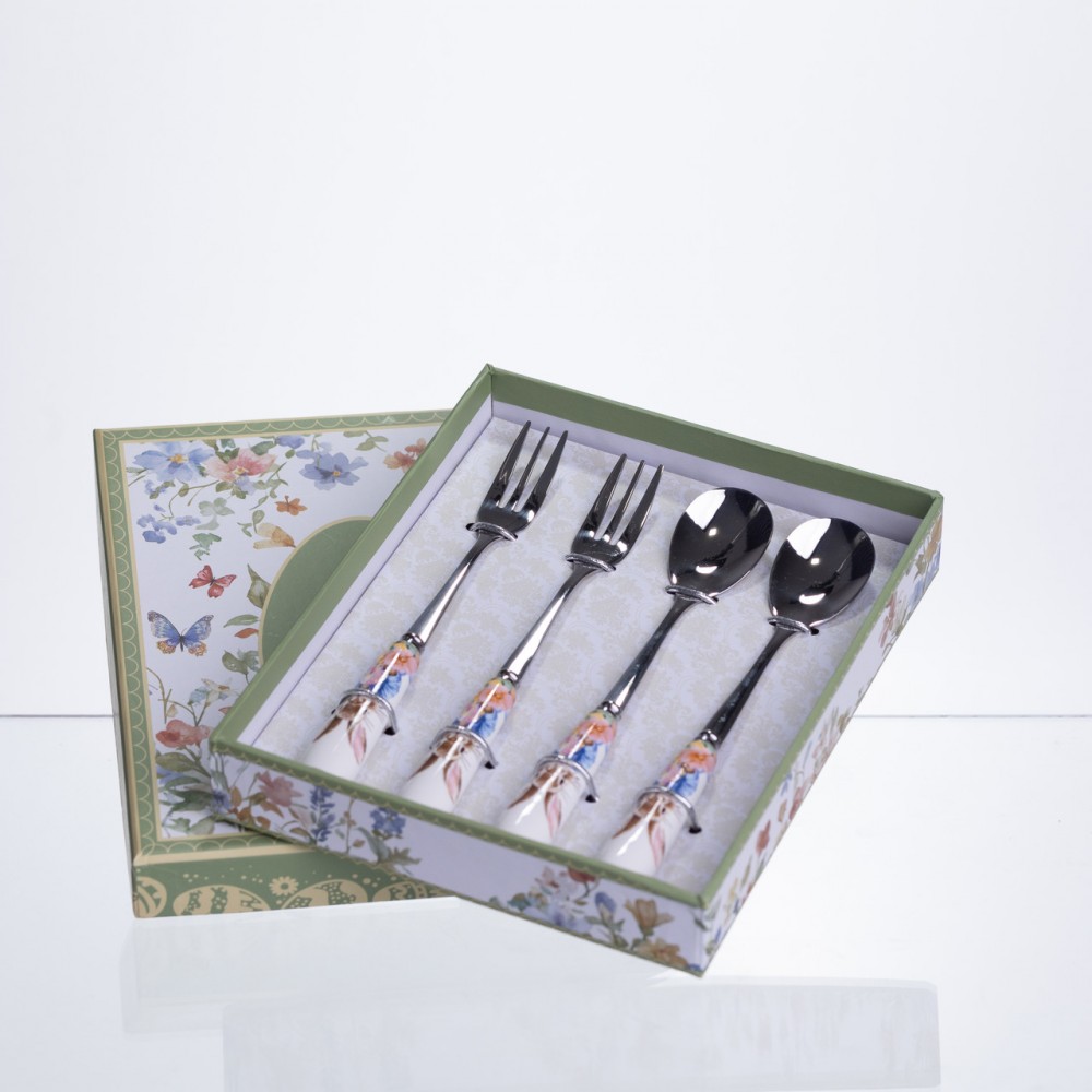 Набор столовых приборов Garden Rabbits десертная вилка и ложка серебристая по 2 штуки HP-7323-7