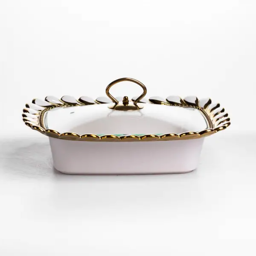 Мармитница фарфоровая Tiffany 1 л квадратная на металлической подставке 28х23х7 см SX42-1