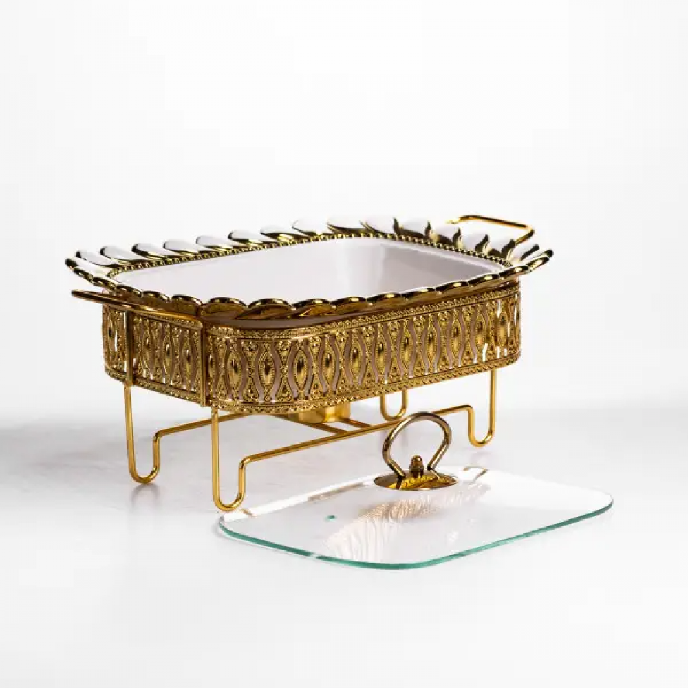 Мармитница фарфоровая Tiffany 1 л квадратная на металлической подставке 28х23х7 см SX42-1