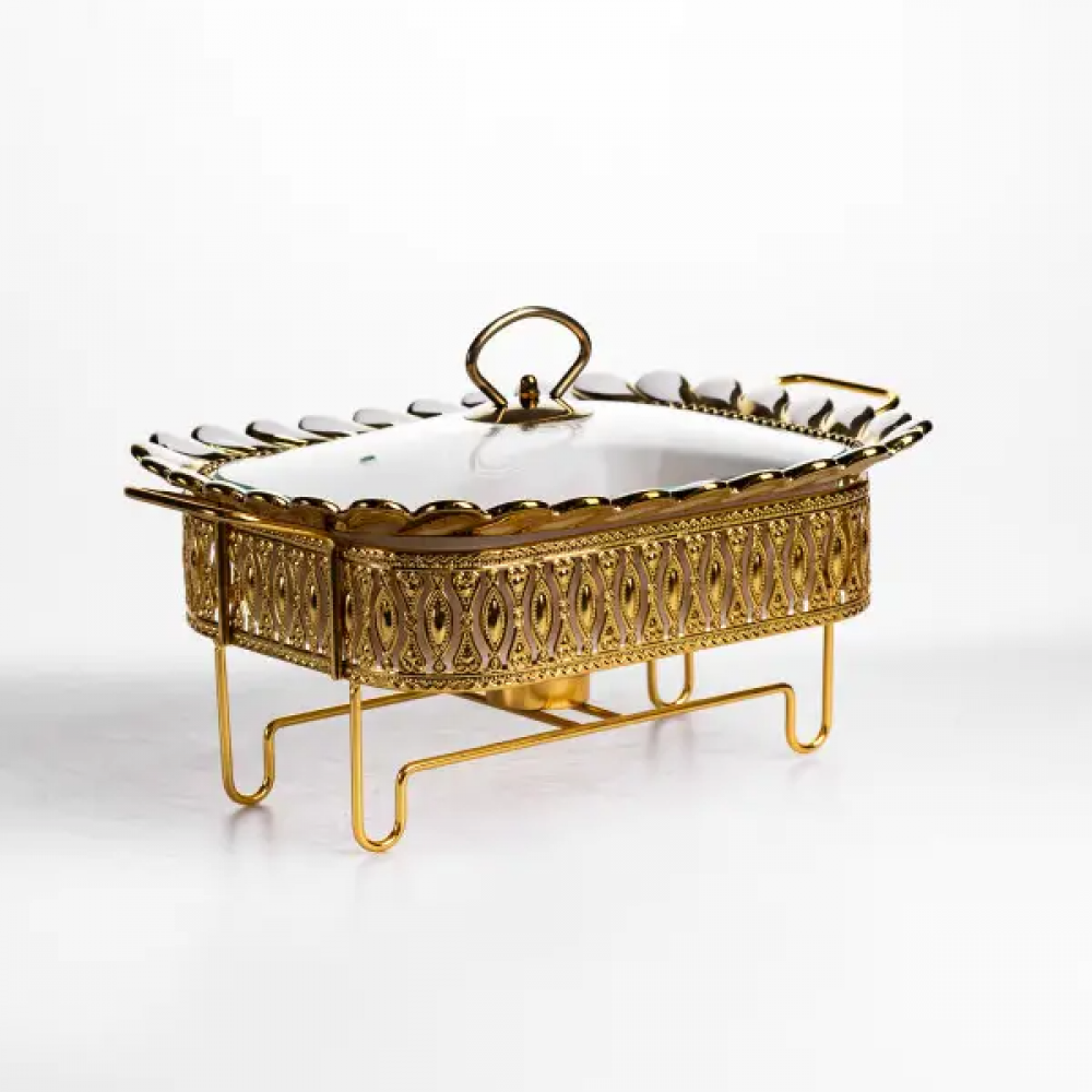 Мармитница фарфоровая Tiffany 1 л квадратная на металлической подставке 28х23х7 см SX42-1