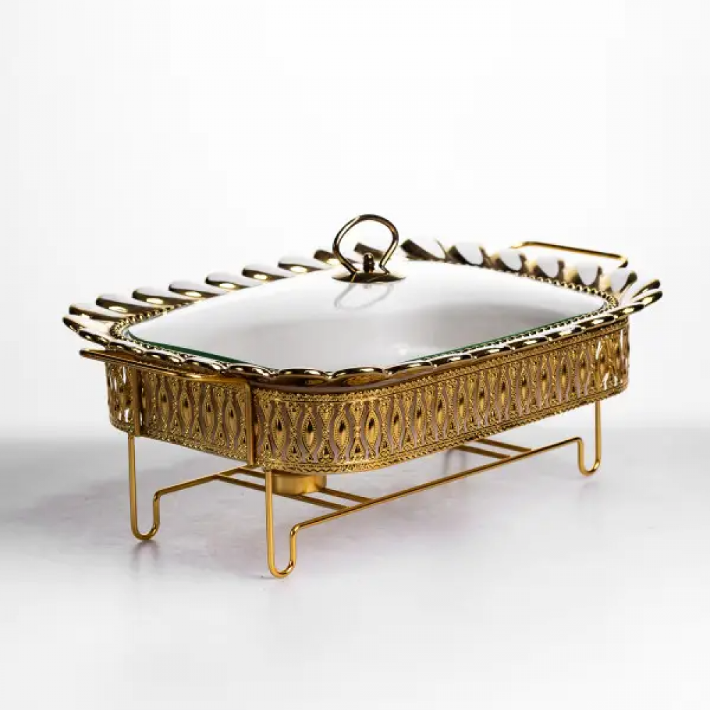 Мармитница фарфоровая Tiffany 2 л квадратная на металлической подставке 38х30х7 см SX42-3